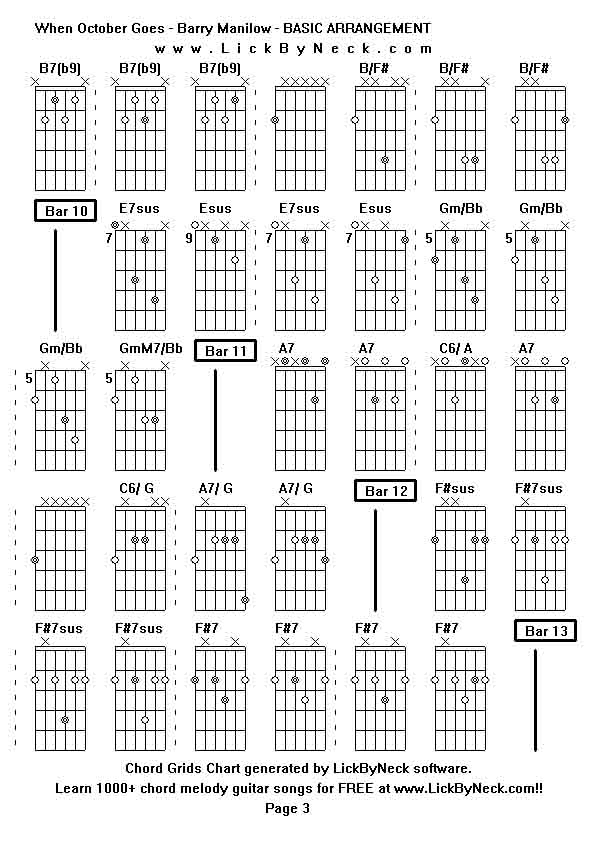 Chord Grids Chart of chord melody fingerstyle guitar song-When October Goes - Barry Manilow - BASIC ARRANGEMENT,generated by LickByNeck software.